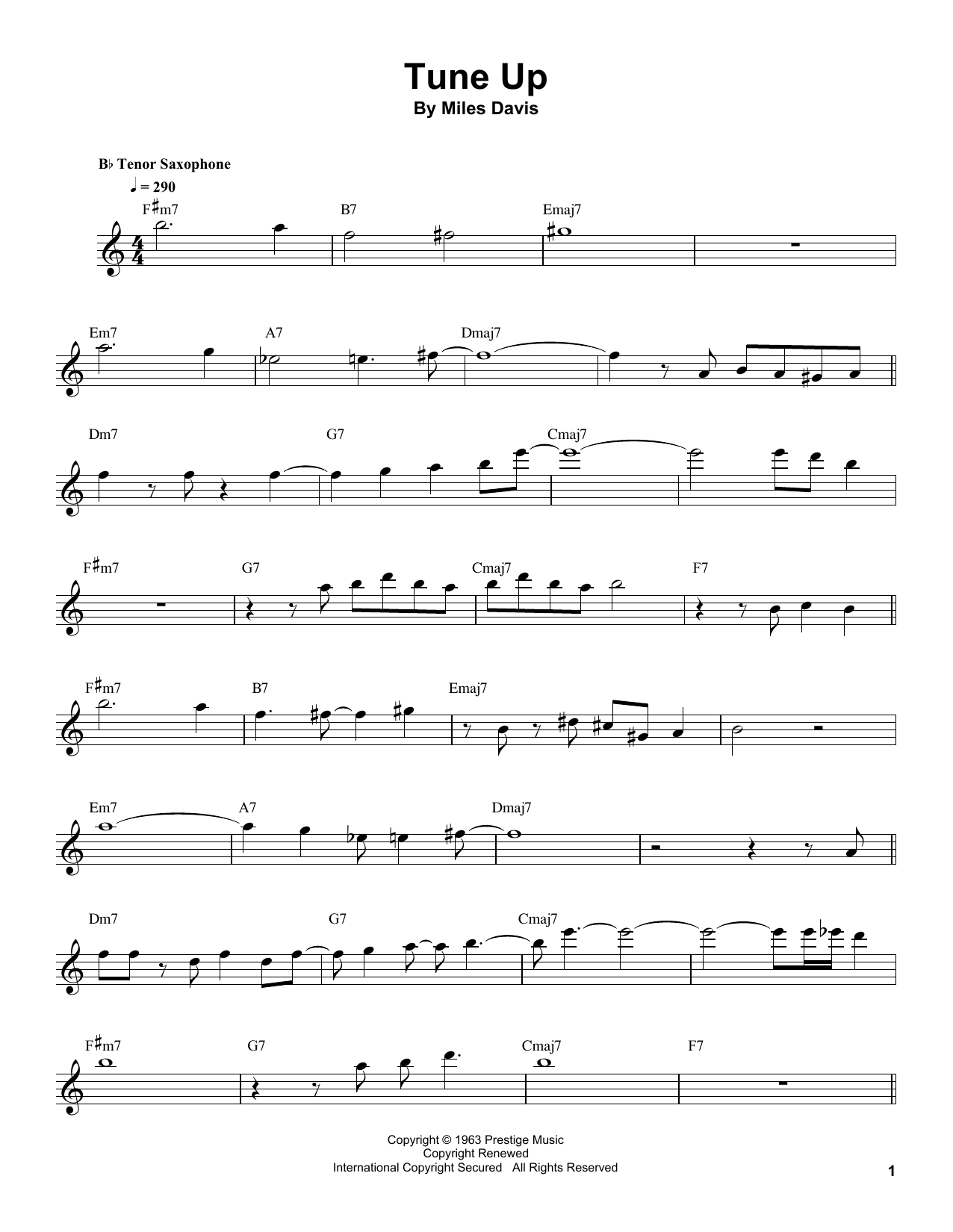 Sonny Stitt Tune Up Sheet Music Notes & Chords for Tenor Sax Transcription - Download or Print PDF