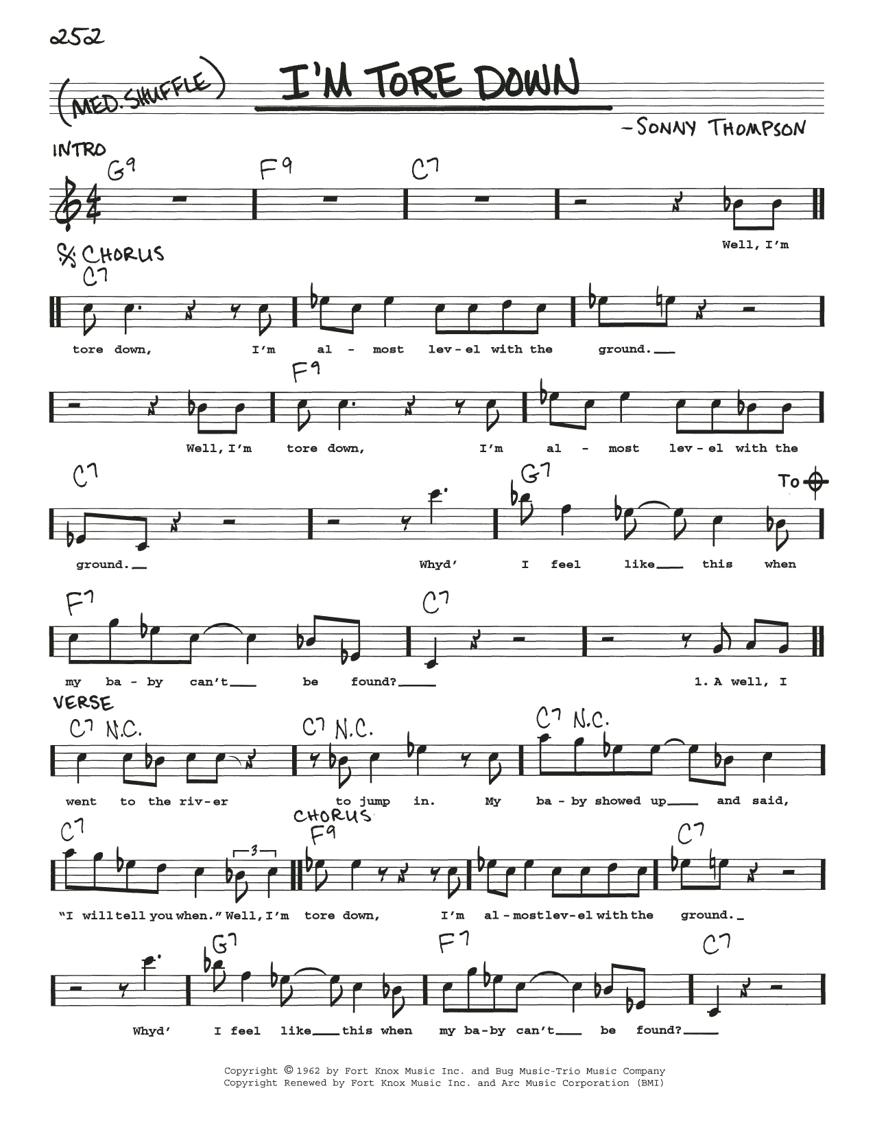 Sonny Thompson I'm Tore Down Sheet Music Notes & Chords for Real Book – Melody, Lyrics & Chords - Download or Print PDF