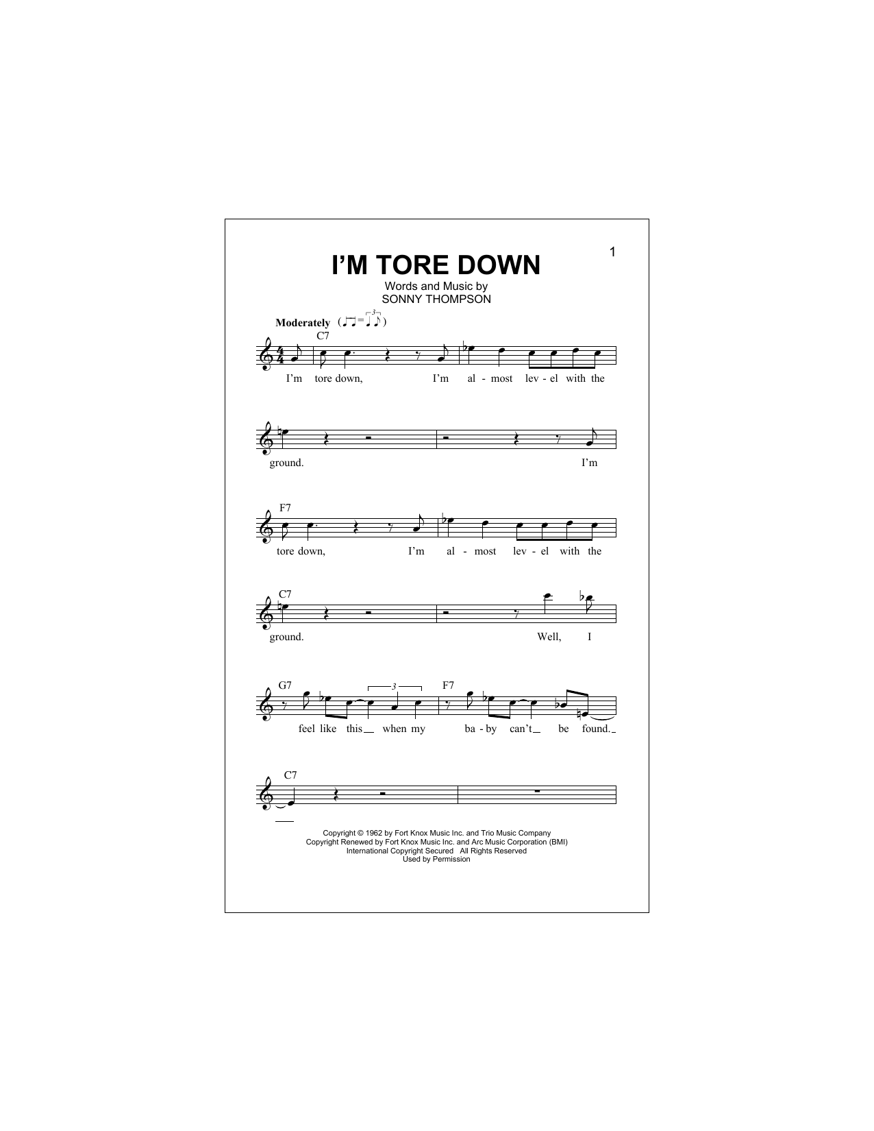 Sonny Thompson I'm Tore Down Sheet Music Notes & Chords for Guitar Tab - Download or Print PDF
