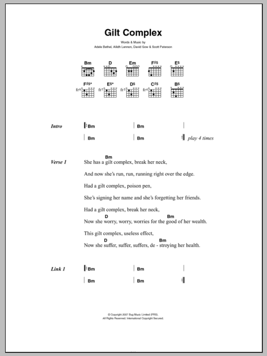 Sons And Daughters Gilt Complex Sheet Music Notes & Chords for Lyrics & Chords - Download or Print PDF