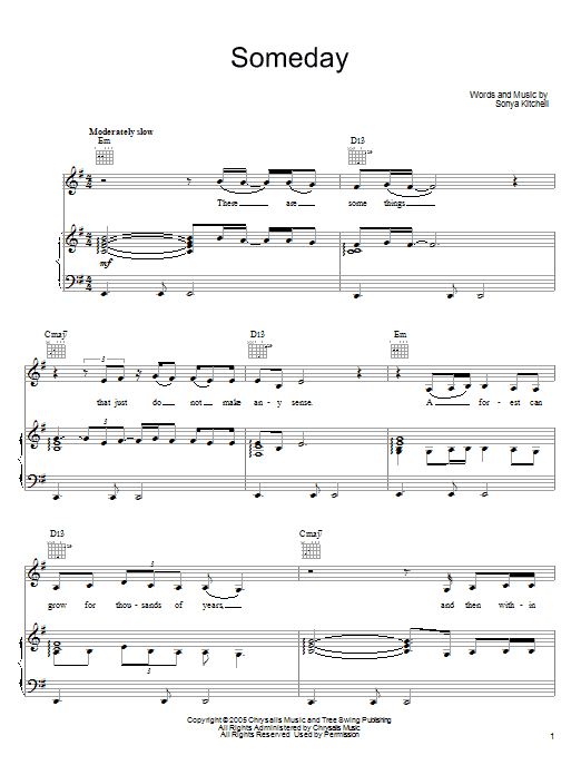 Sonya Kitchell Someday Sheet Music Notes & Chords for Piano, Vocal & Guitar (Right-Hand Melody) - Download or Print PDF Sonya Kitchell Someday Sheet Music Notes & Chords for Piano, Vocal & Guitar (Right-Hand Melody) - Download or Print PDF