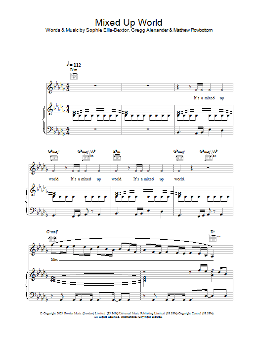 Sophie Ellis-Bextor Mixed Up World Sheet Music Notes & Chords for Piano, Vocal & Guitar - Download or Print PDF