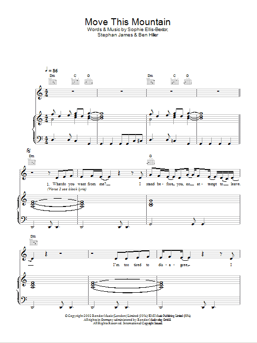 Sophie Ellis-Bextor Move This Mountain Sheet Music Notes & Chords for Piano, Vocal & Guitar - Download or Print PDF