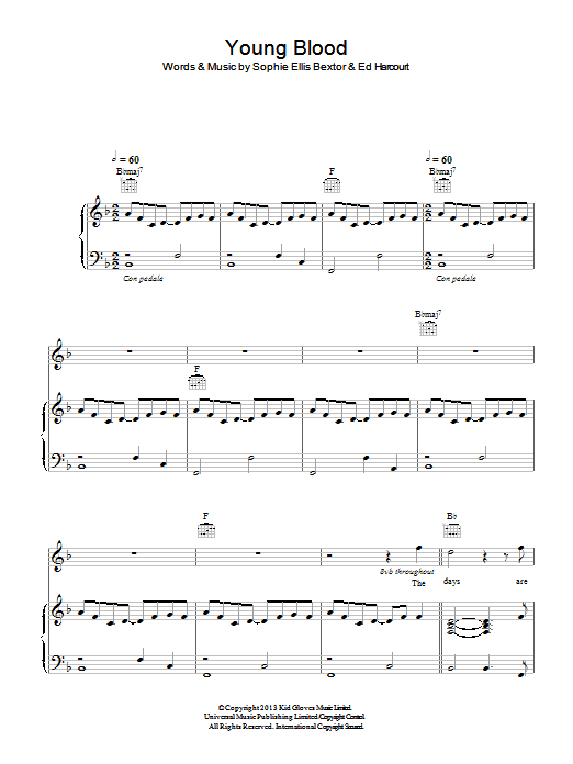 Sophie Ellis-Bextor Young Blood Sheet Music Notes & Chords for Keyboard - Download or Print PDF