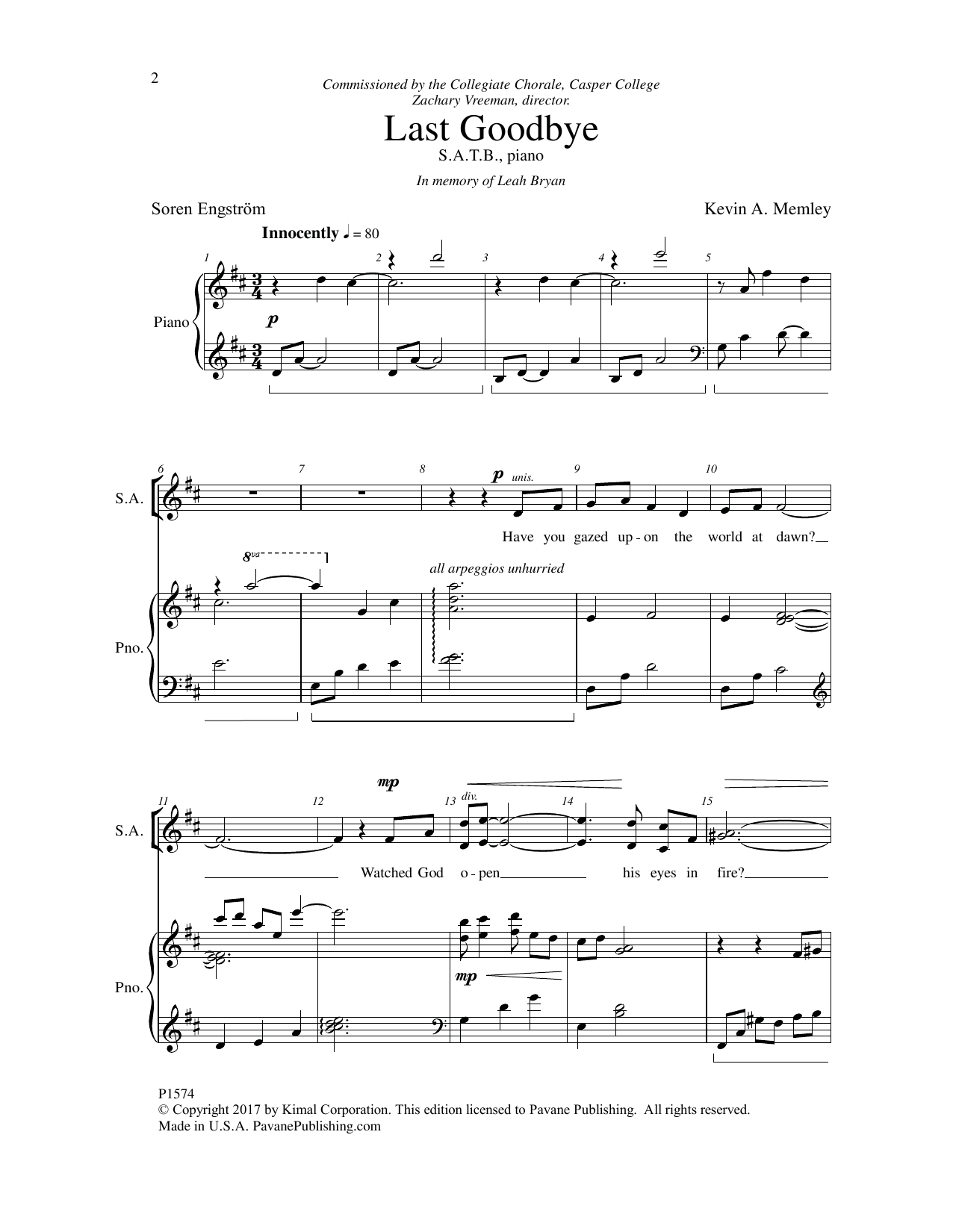 Soren Engström Last Goodbye Sheet Music Notes & Chords for Choral - Download or Print PDF