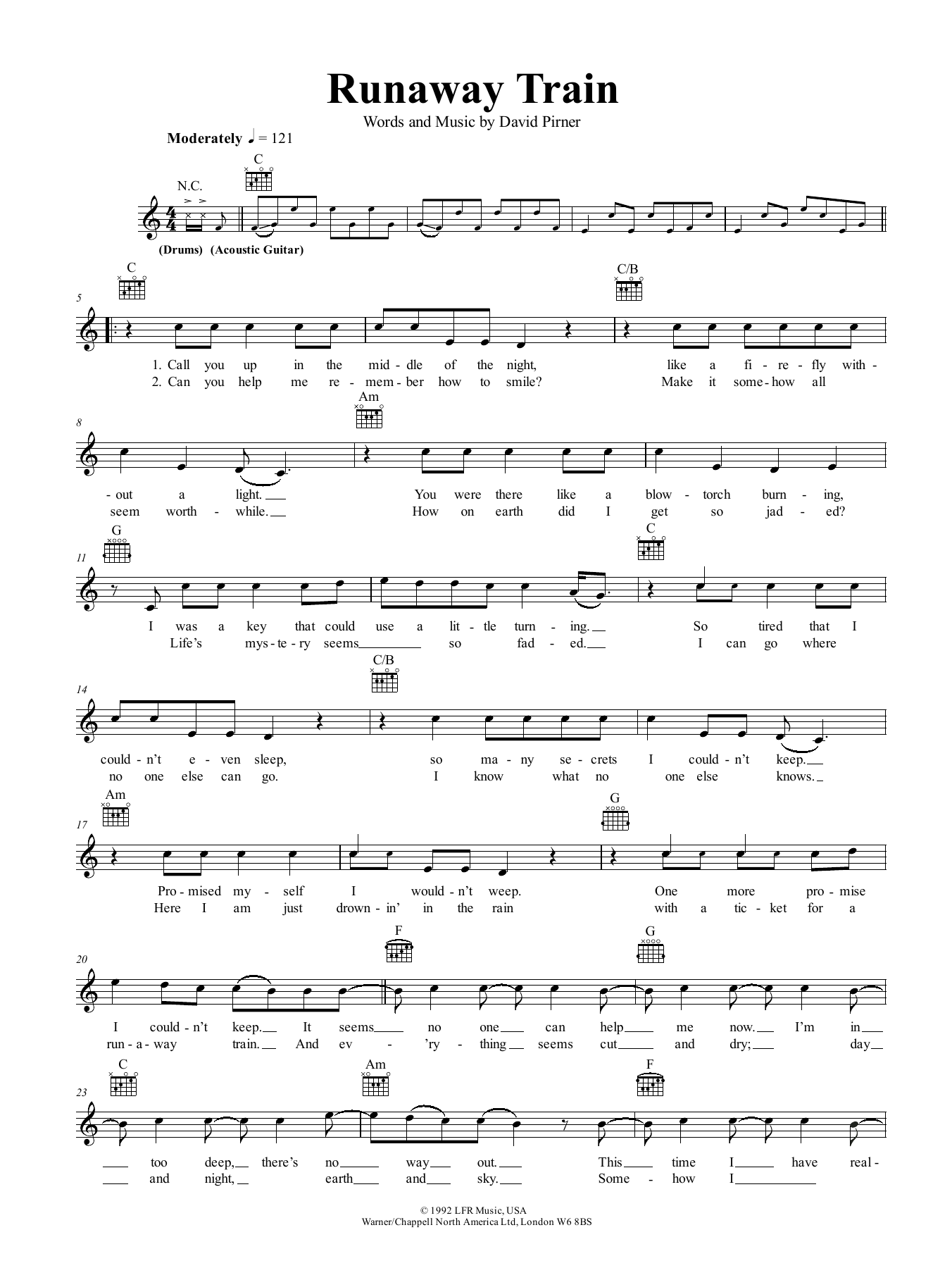 Soul Asylum Runaway Train Sheet Music Notes & Chords for Real Book – Melody, Lyrics & Chords - Download or Print PDF