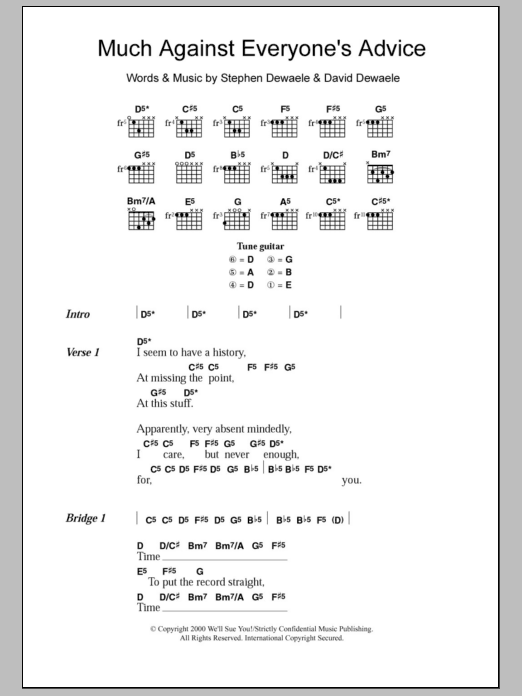 Soulwax Much Against Everyone's Advice Sheet Music Notes & Chords for Lyrics & Chords - Download or Print PDF