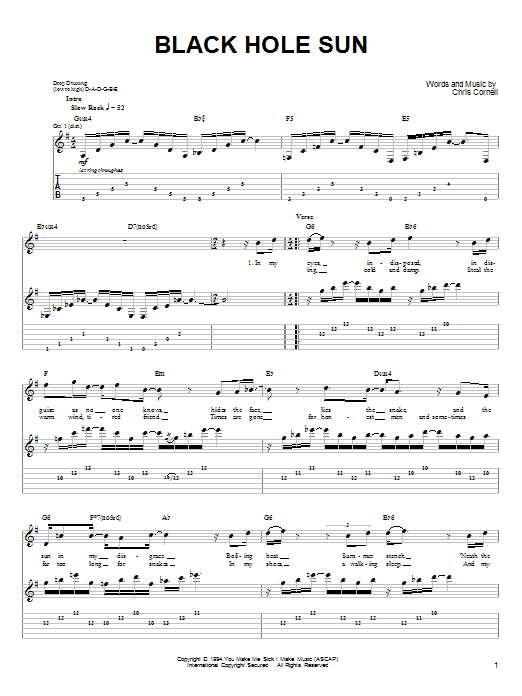 Soundgarden Black Hole Sun Sheet Music Notes & Chords for Guitar Tab Play-Along - Download or Print PDF