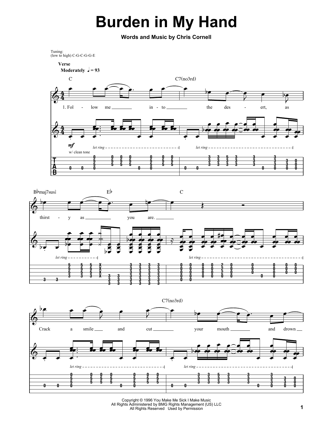 Soundgarden Burden In My Hand Sheet Music Notes & Chords for Guitar Tab Play-Along - Download or Print PDF