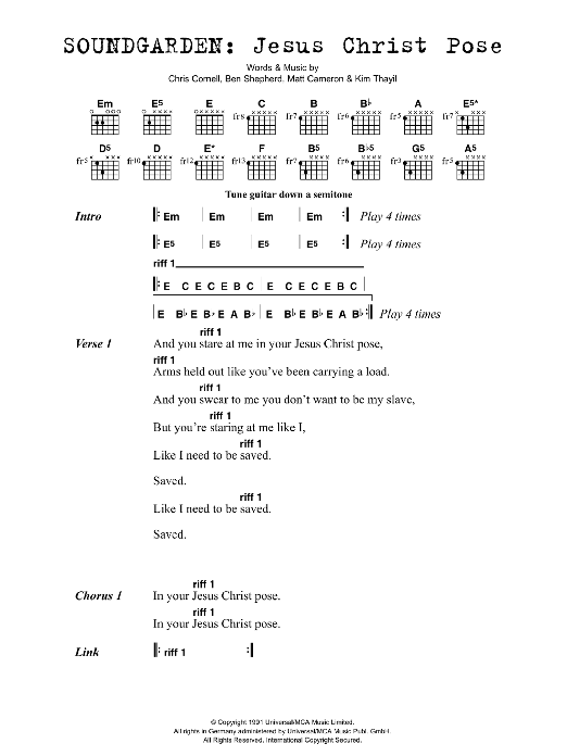 Soundgarden Jesus Christ Pose Sheet Music Notes & Chords for Lyrics & Chords - Download or Print PDF