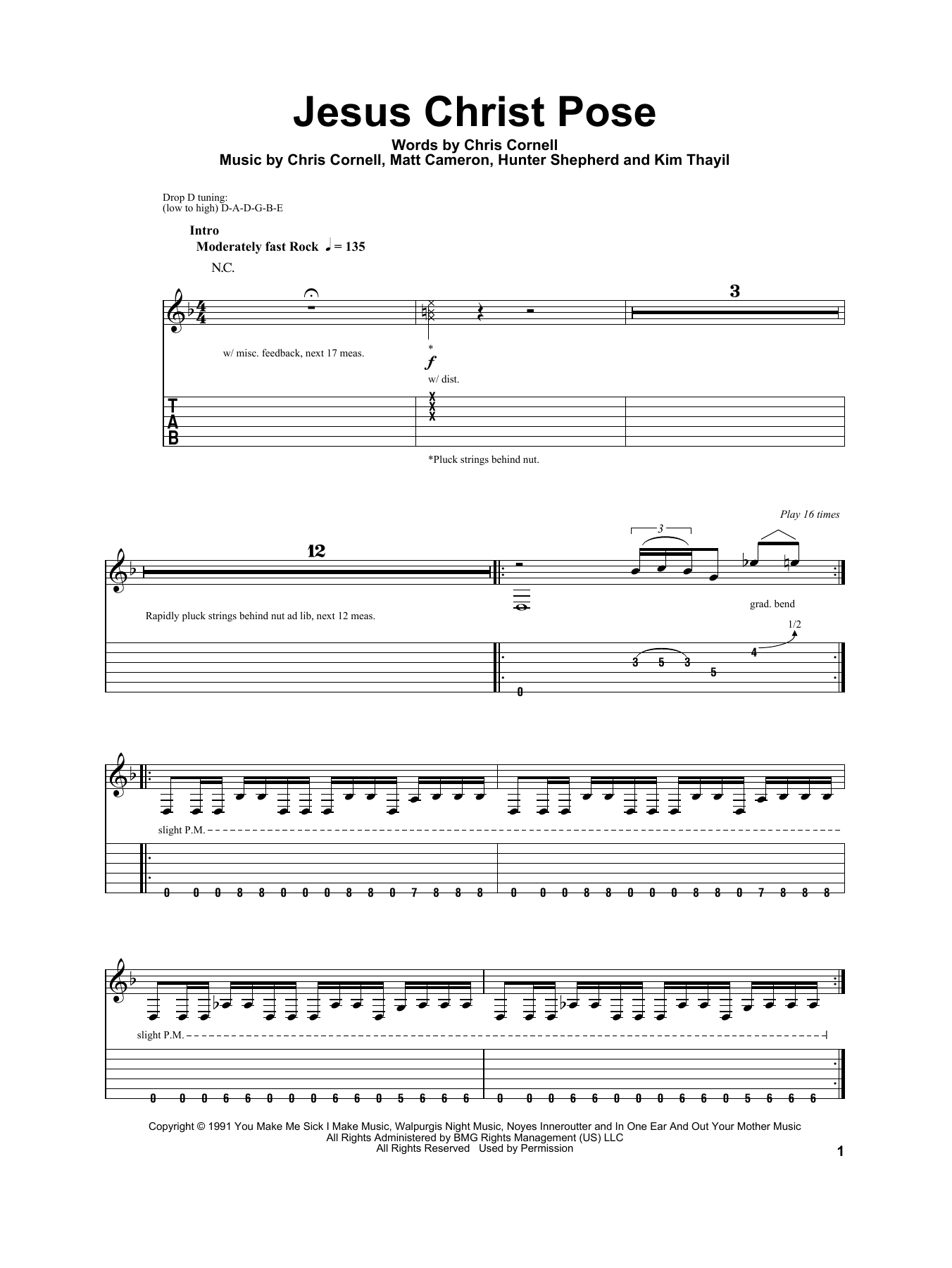 Soundgarden Jesus Christ Pose Sheet Music Notes & Chords for Guitar Tab Play-Along - Download or Print PDF