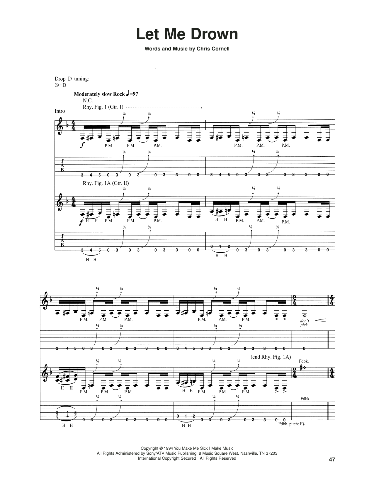 Soundgarden Let Me Drown Sheet Music Notes & Chords for Guitar Tab - Download or Print PDF