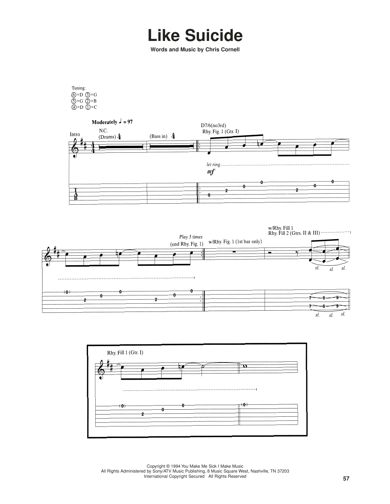 Soundgarden Like Suicide Sheet Music Notes & Chords for Guitar Tab - Download or Print PDF