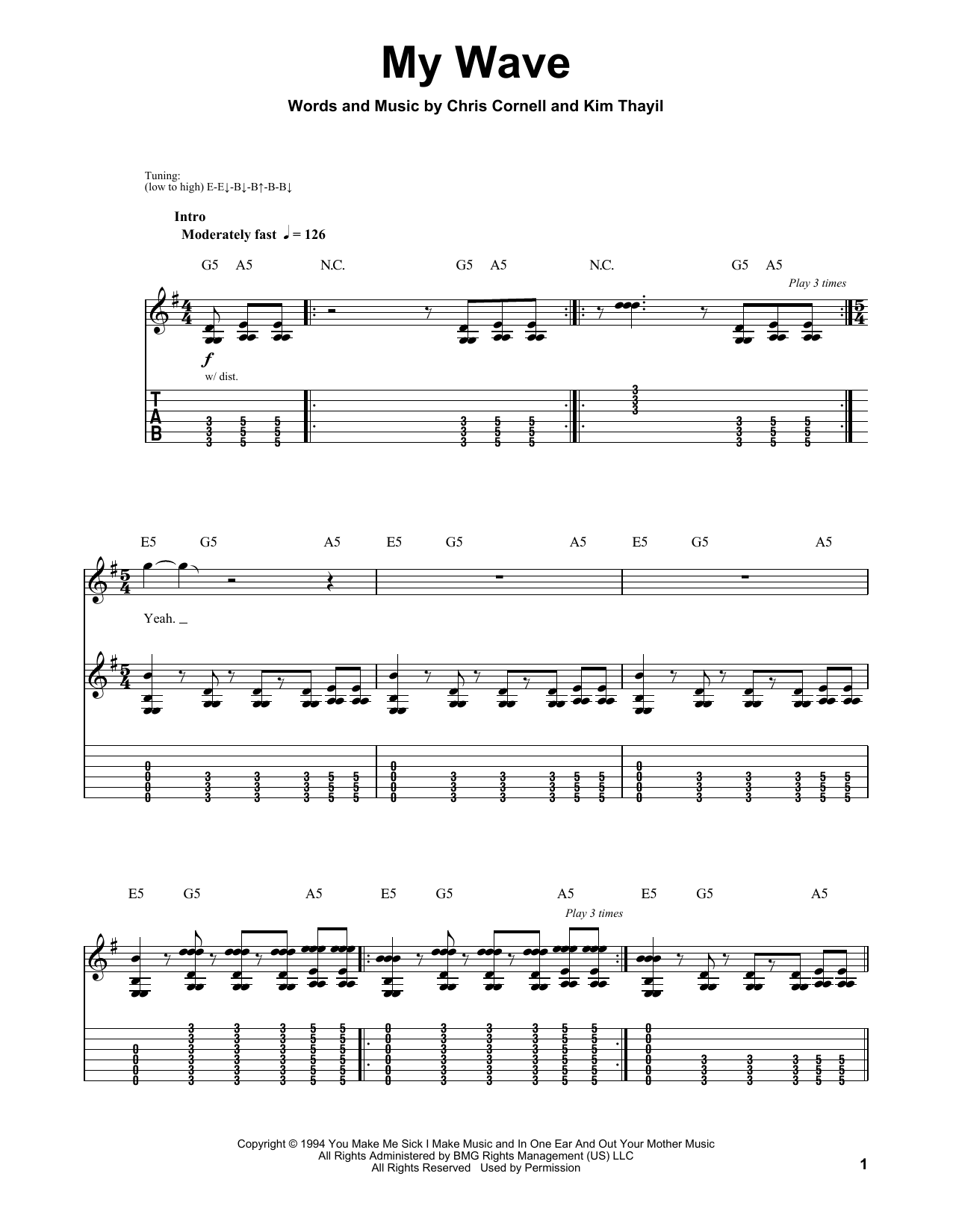 Soundgarden My Wave Sheet Music Notes & Chords for Guitar Tab Play-Along - Download or Print PDF