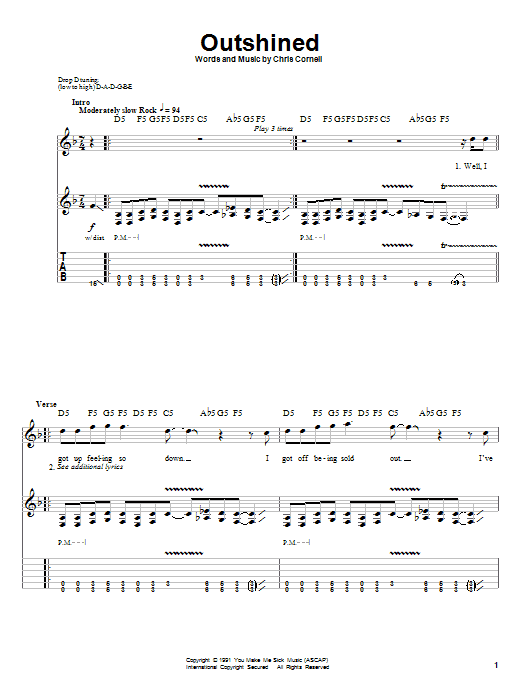Soundgarden Outshined Sheet Music Notes & Chords for Guitar Tab Play-Along - Download or Print PDF