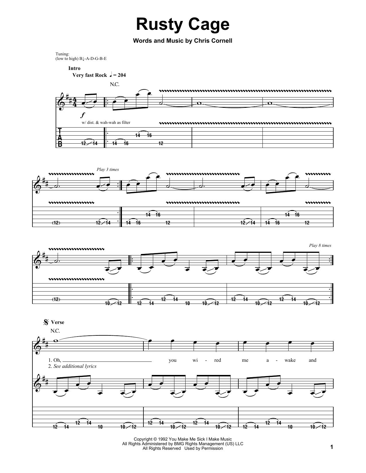 Soundgarden Rusty Cage Sheet Music Notes & Chords for Guitar Tab - Download or Print PDF