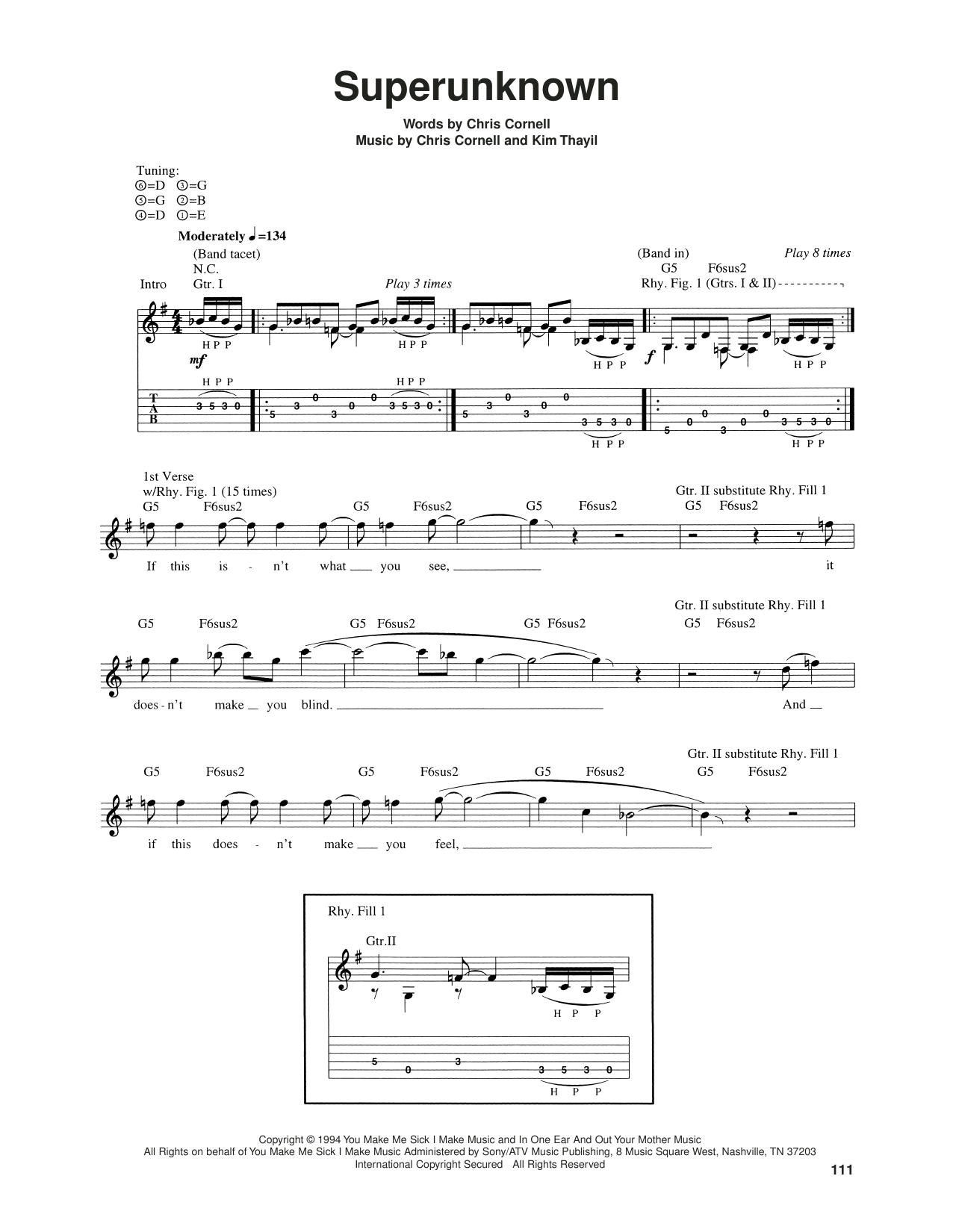 Soundgarden Superunknown Sheet Music Notes & Chords for Guitar Tab - Download or Print PDF