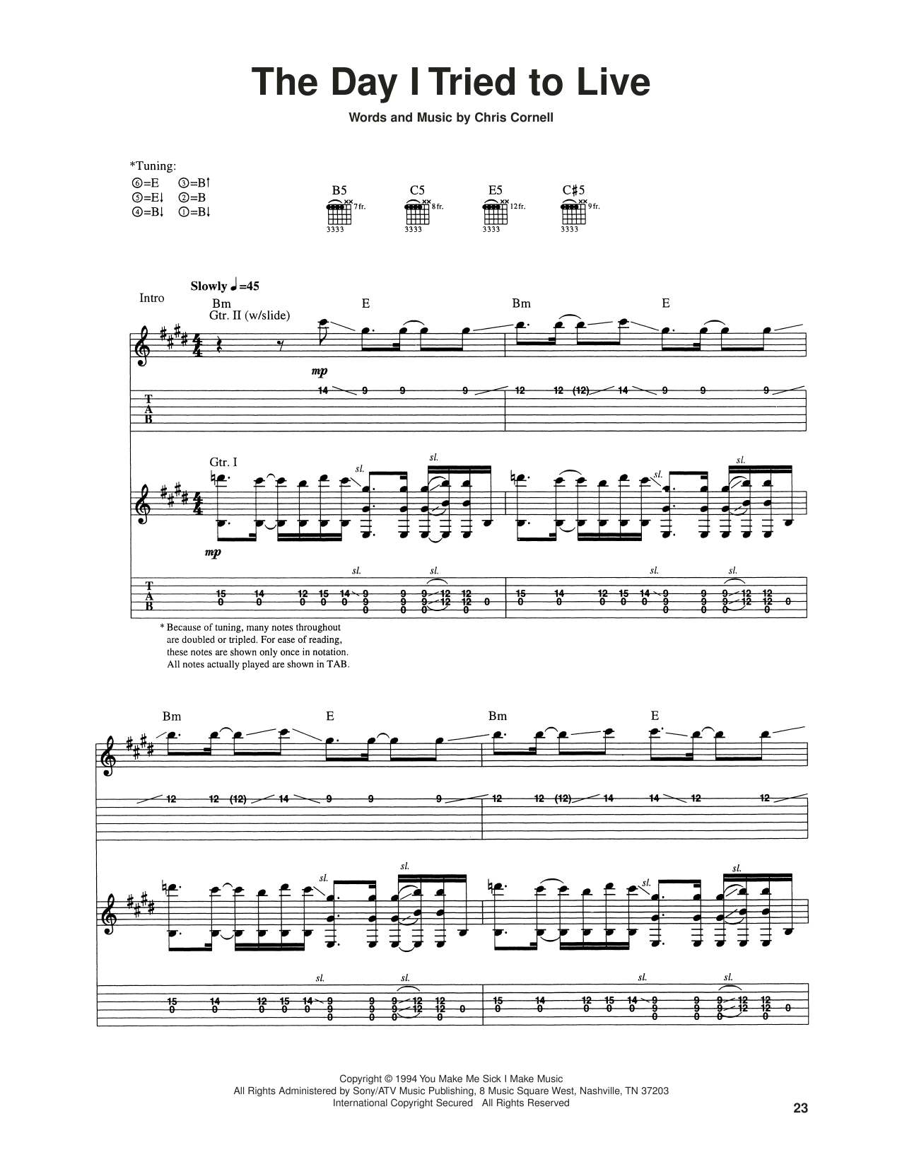 Soundgarden The Day I Tried To Live Sheet Music Notes & Chords for Guitar Tab - Download or Print PDF