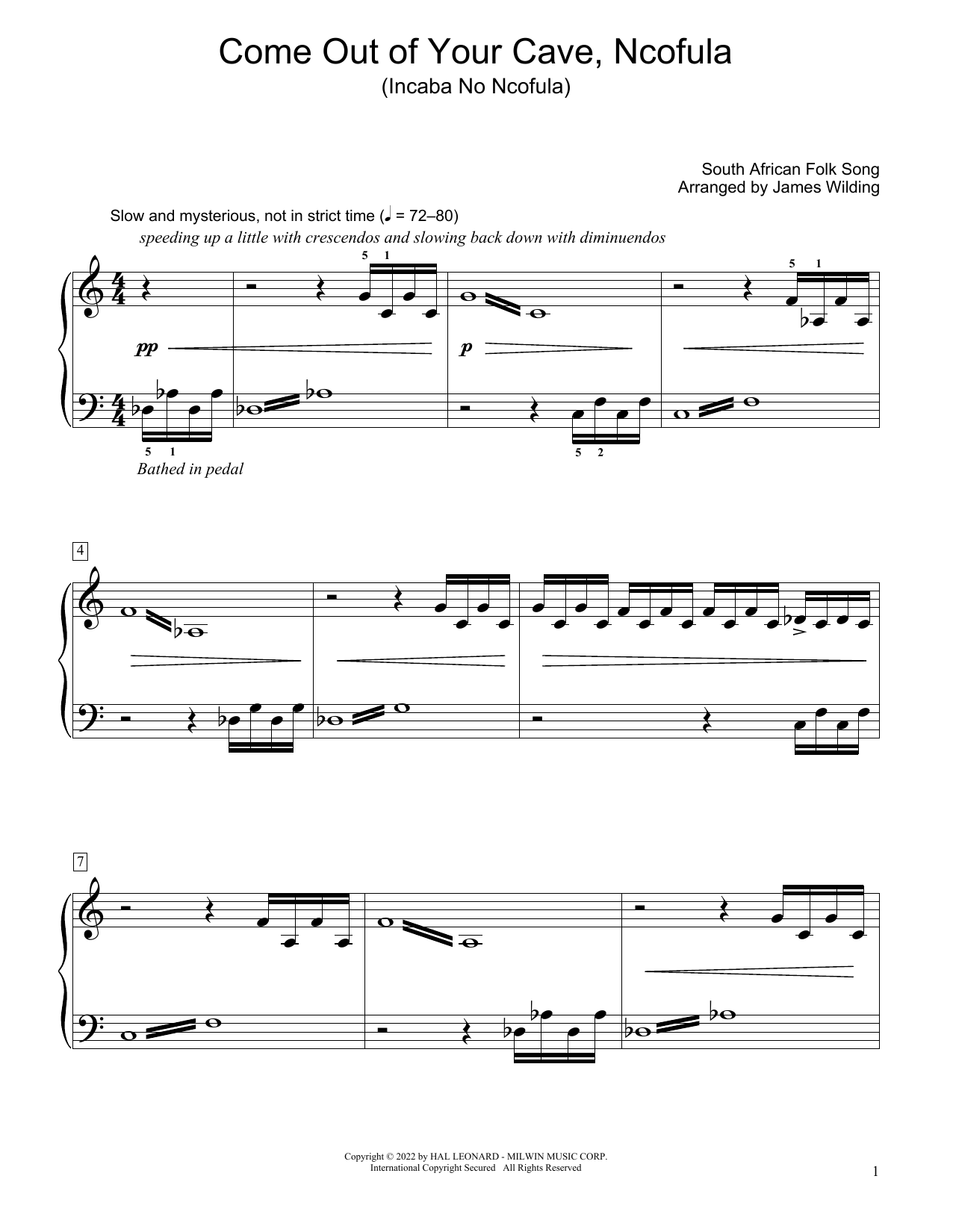South African folk song Come Out Of Your Cave, Ncofula (Incaba No Ncofula) (arr. James Wilding) Sheet Music Notes & Chords for Educational Piano - Download or Print PDF