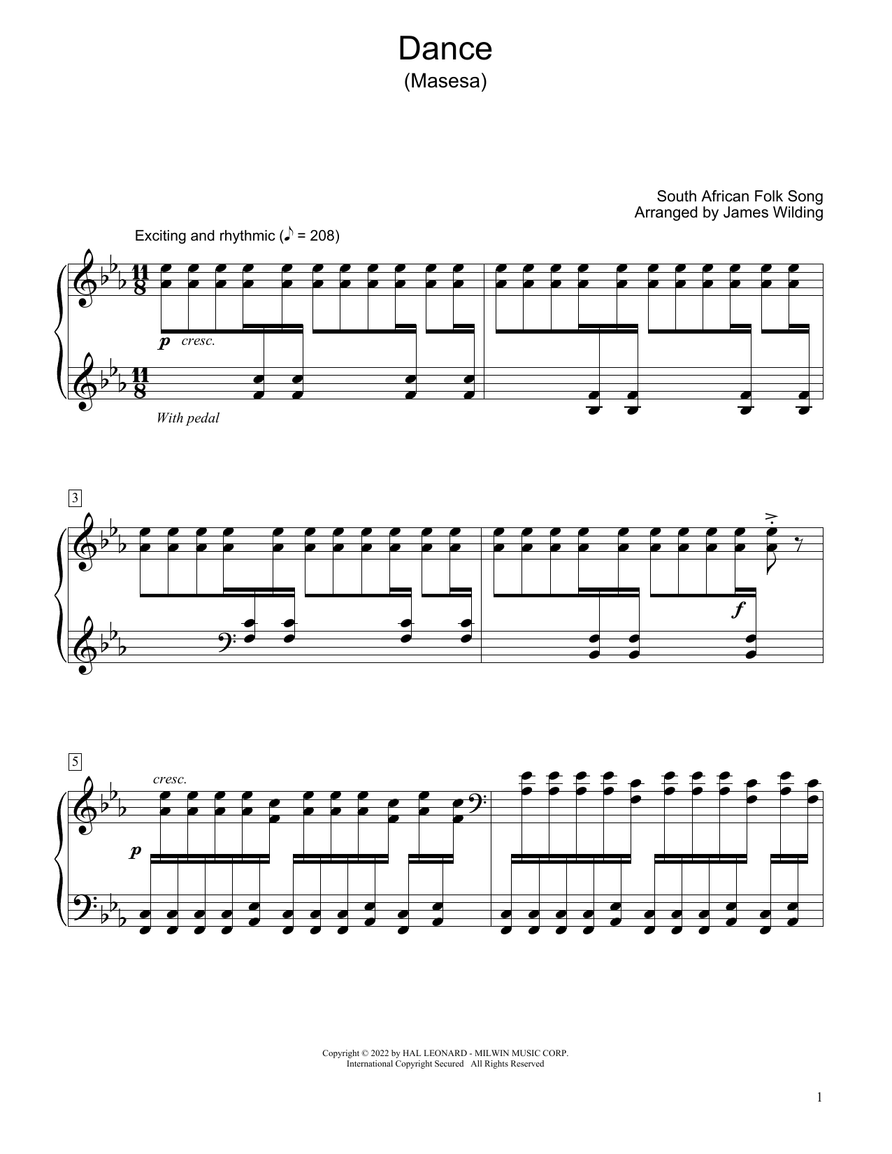 South African folk song Dance (Masesa) (arr. James Wilding) Sheet Music Notes & Chords for Educational Piano - Download or Print PDF