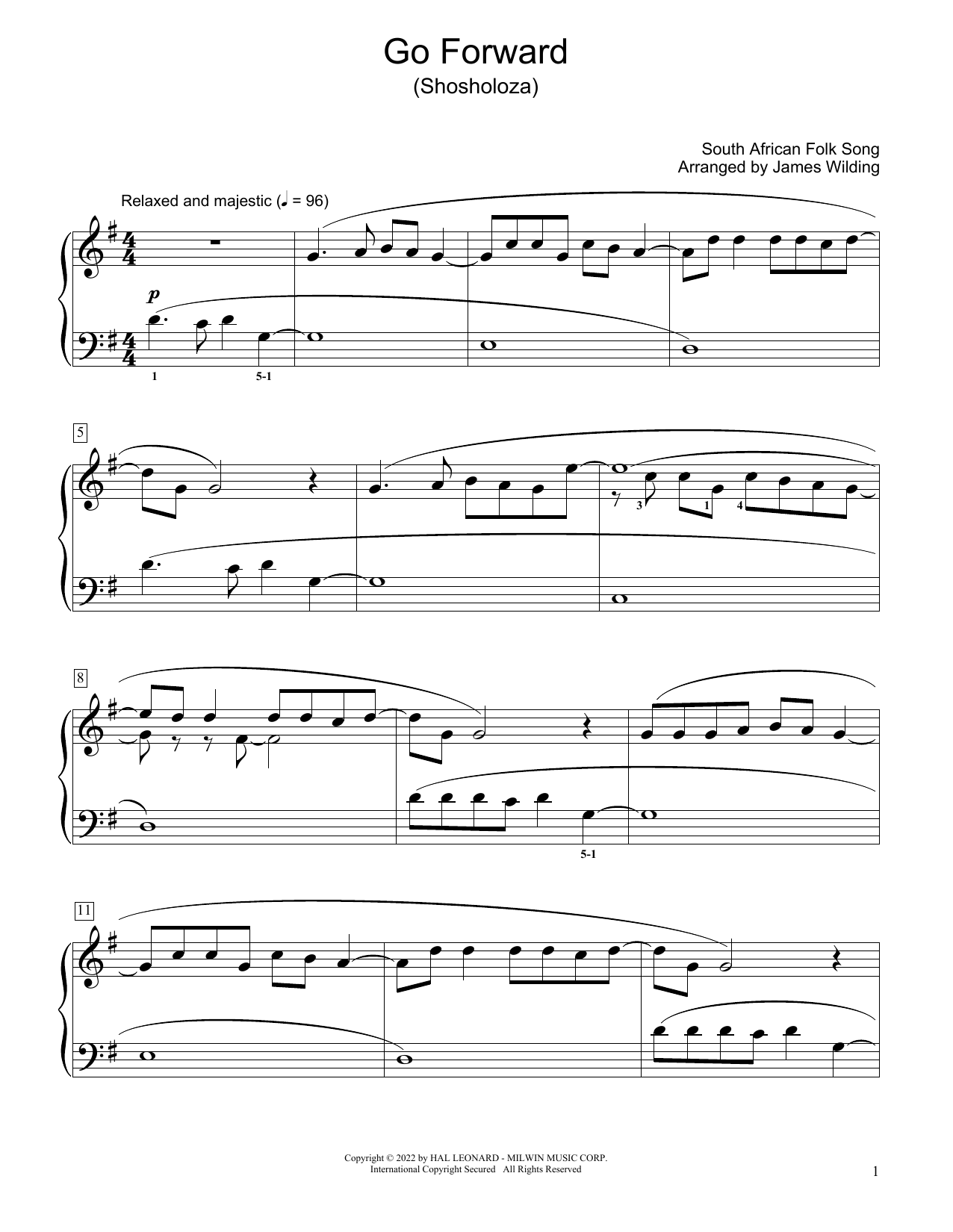 South African folk song Go Forward (Shosholoza) (arr. James Wilding) Sheet Music Notes & Chords for Educational Piano - Download or Print PDF