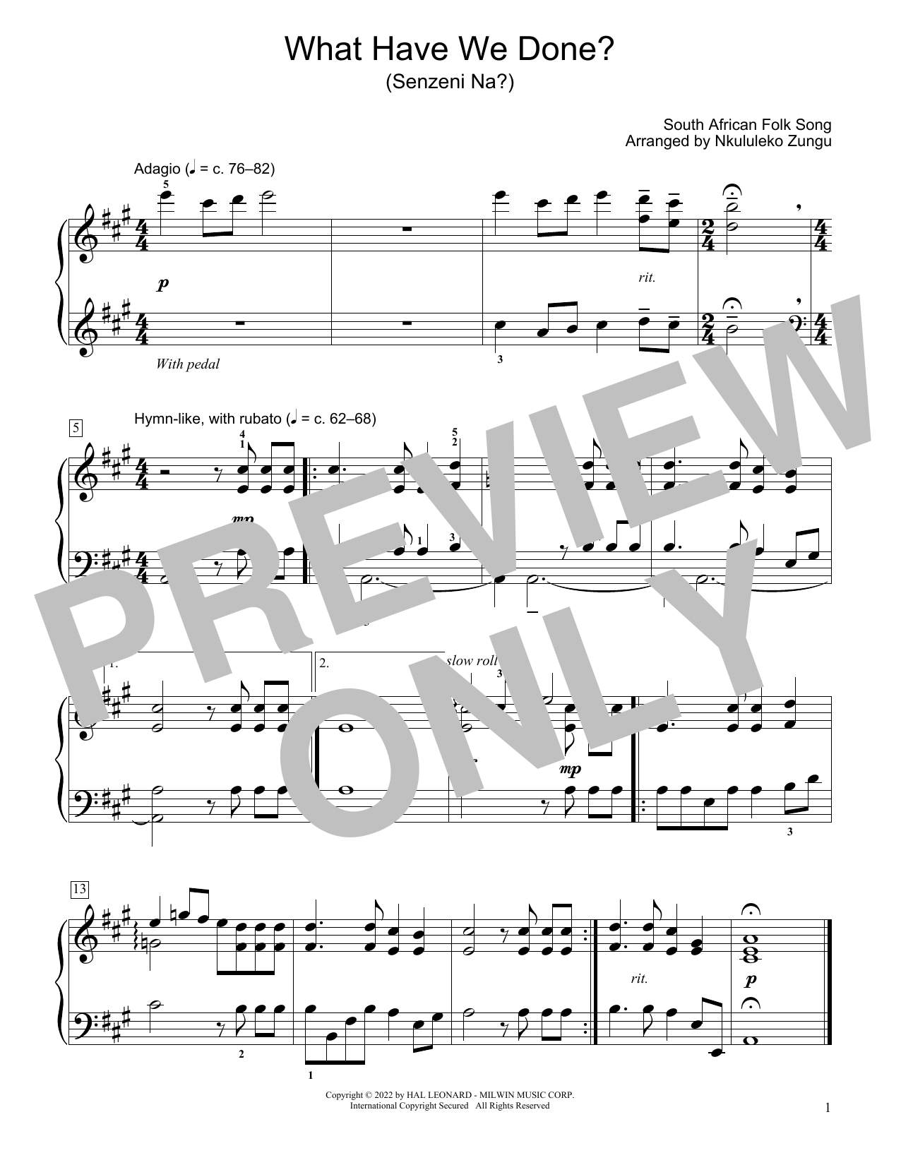 South African folk song What Have We Done? (Senzeni Na?) (arr. Nkululeko Zungu) Sheet Music Notes & Chords for Educational Piano - Download or Print PDF