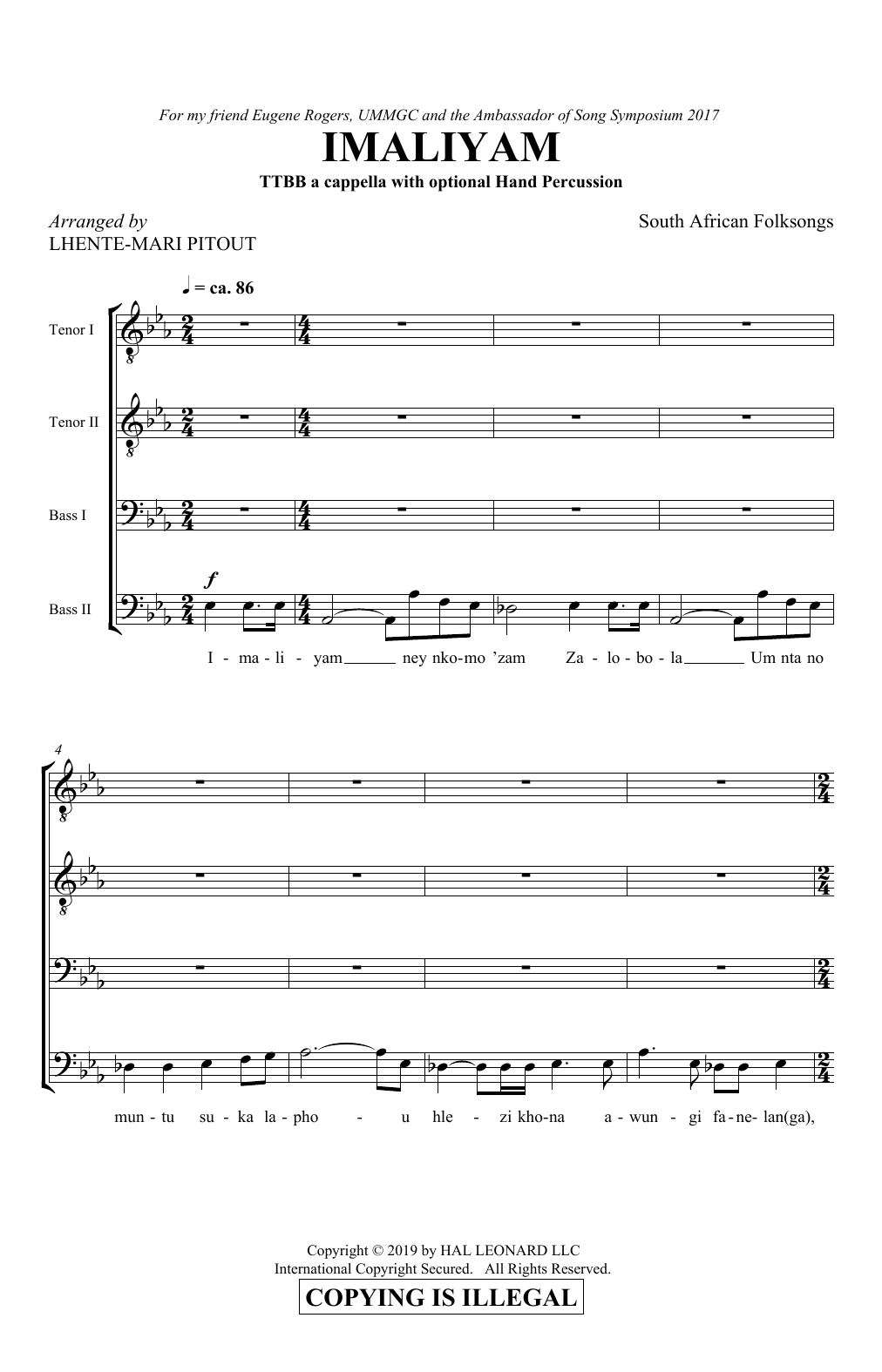 South African Folksong Imaliyam (arr. Lhente-Mari Pitout) Sheet Music Notes & Chords for TTBB Choir - Download or Print PDF