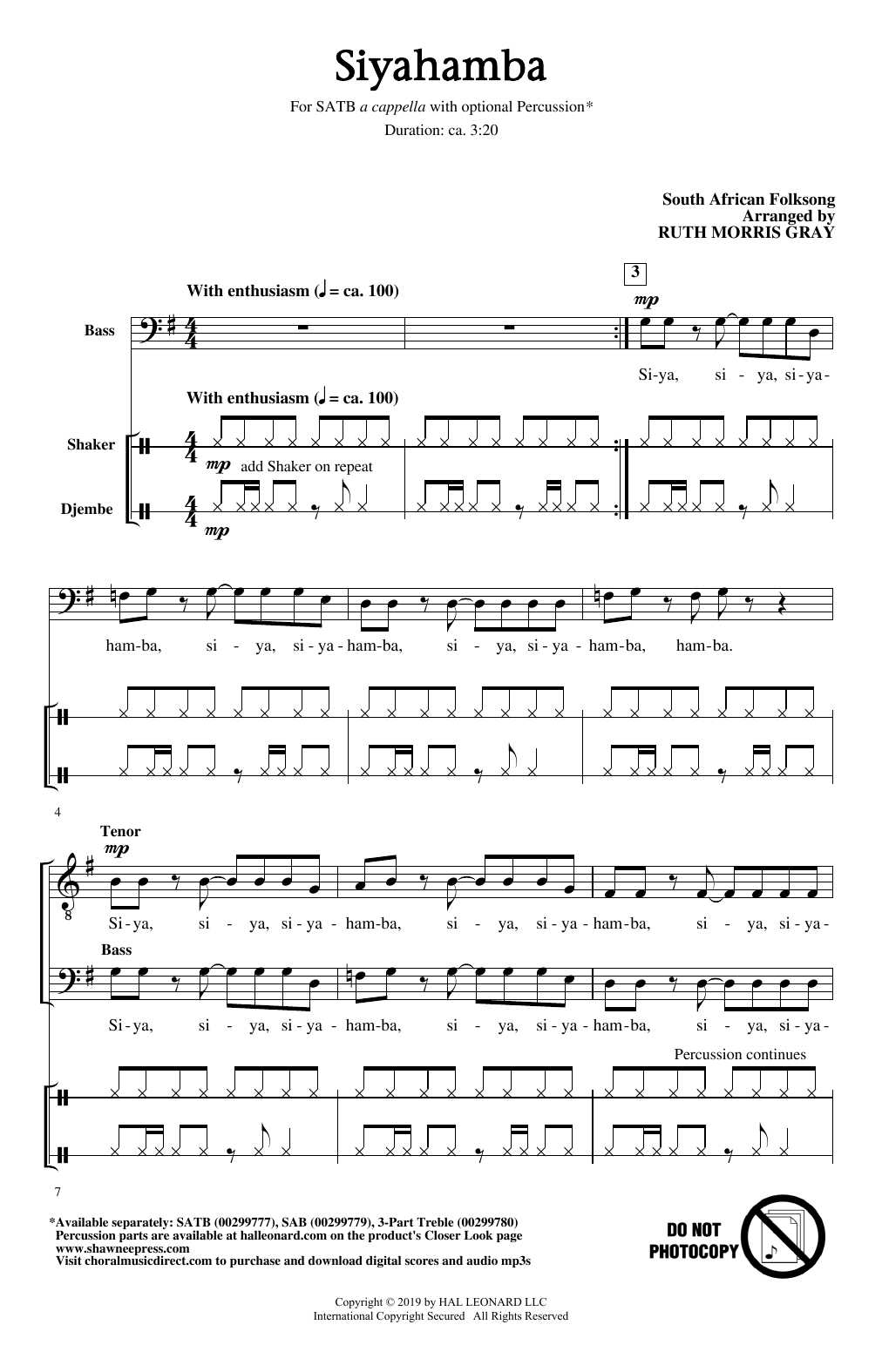 South African Folksong Siyahamba (arr. Ruth Morris Gray) Sheet Music Notes & Chords for 3-Part Treble Choir - Download or Print PDF