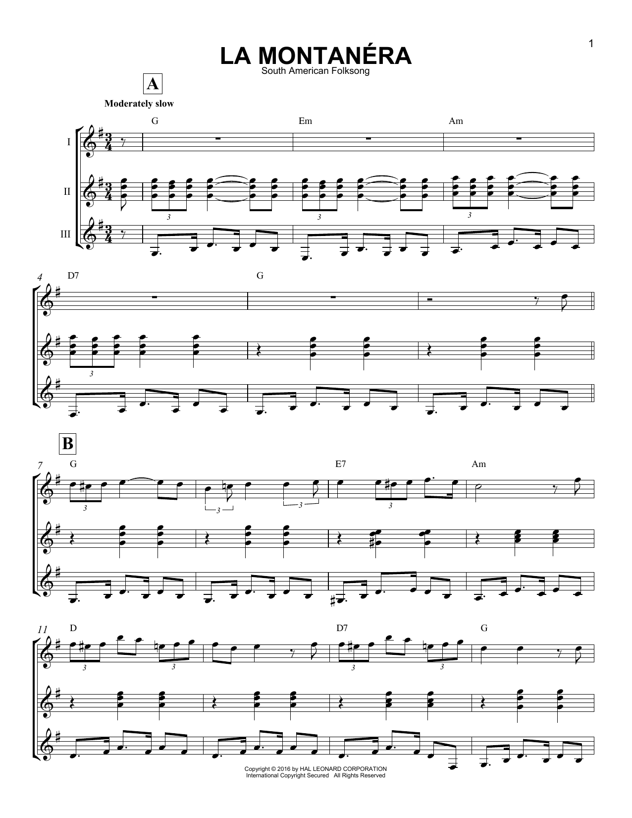 South American Folksong La Montanera Sheet Music Notes & Chords for Guitar Ensemble - Download or Print PDF