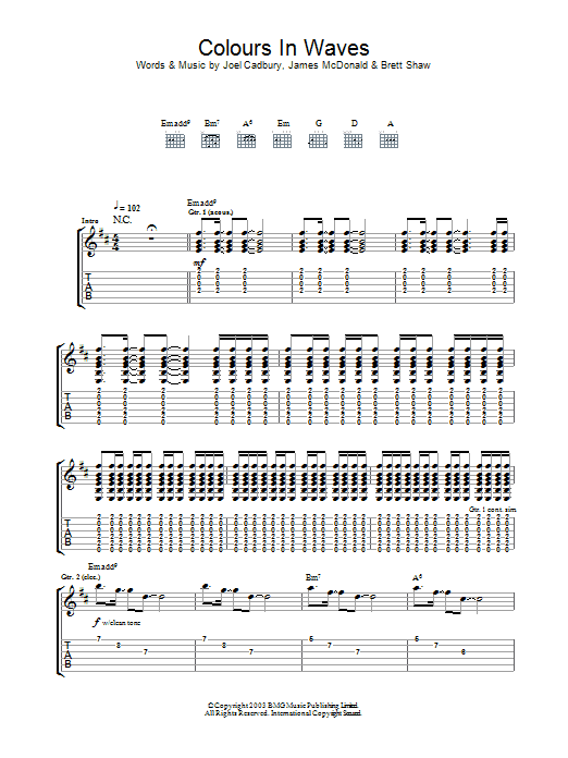 South Colours In Waves Sheet Music Notes & Chords for Lyrics & Chords - Download or Print PDF