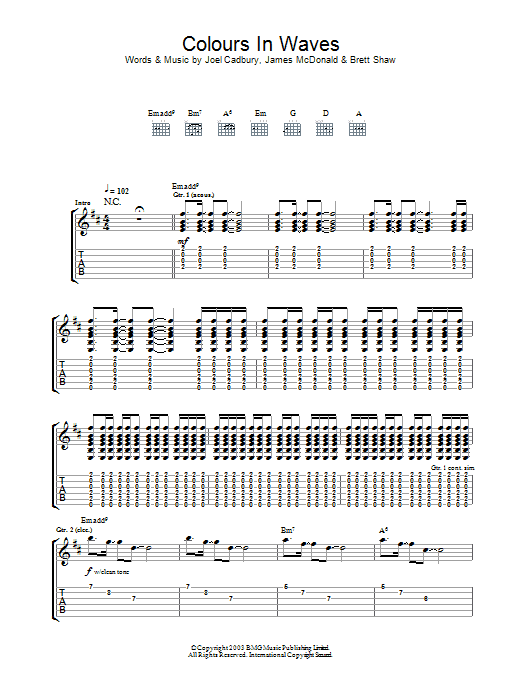 South Colours In Waves Sheet Music Notes & Chords for Guitar Tab - Download or Print PDF
