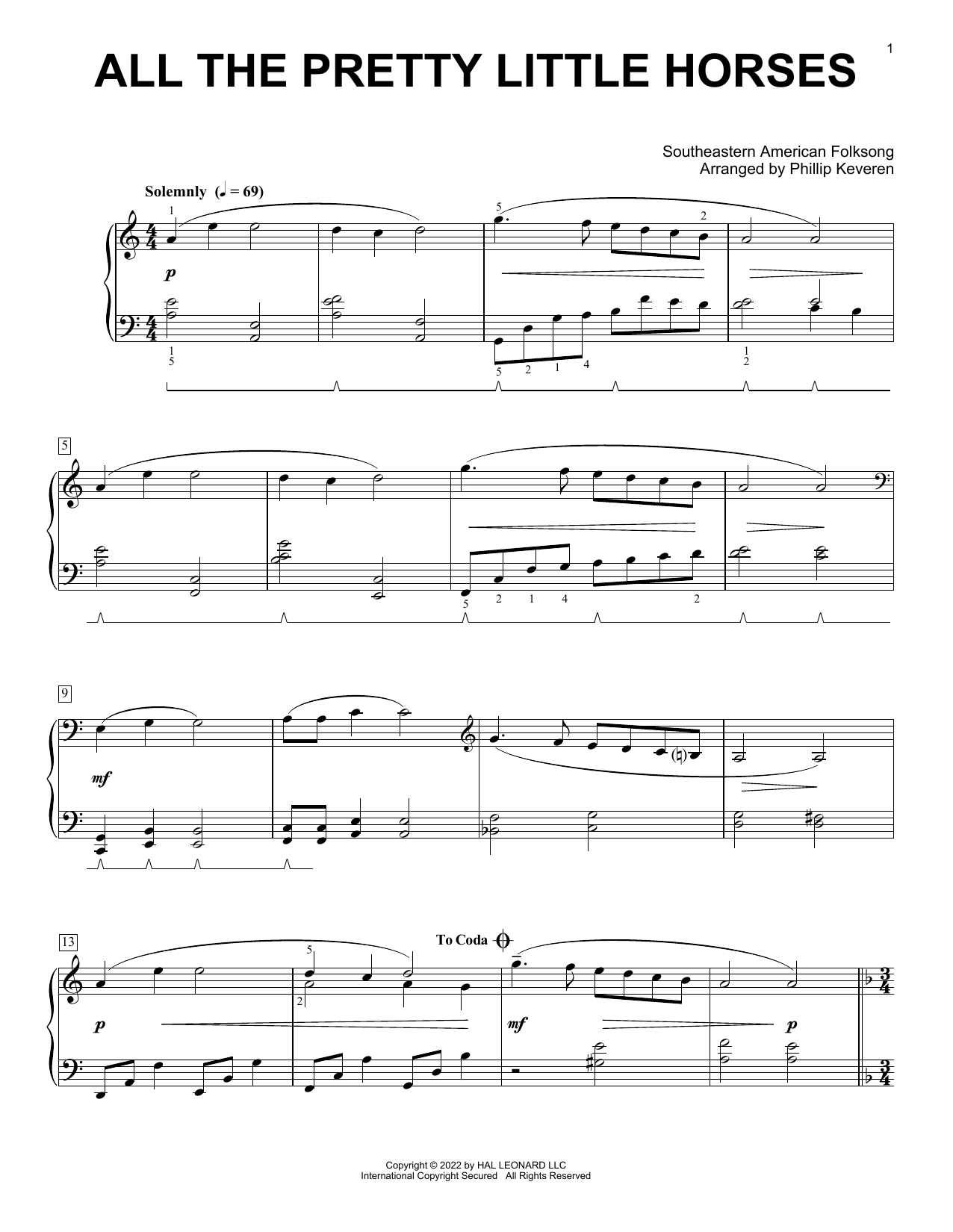 Southeastern American Folksong All The Pretty Little Horses (arr. Phillip Keveren) Sheet Music Notes & Chords for Piano Solo - Download or Print PDF