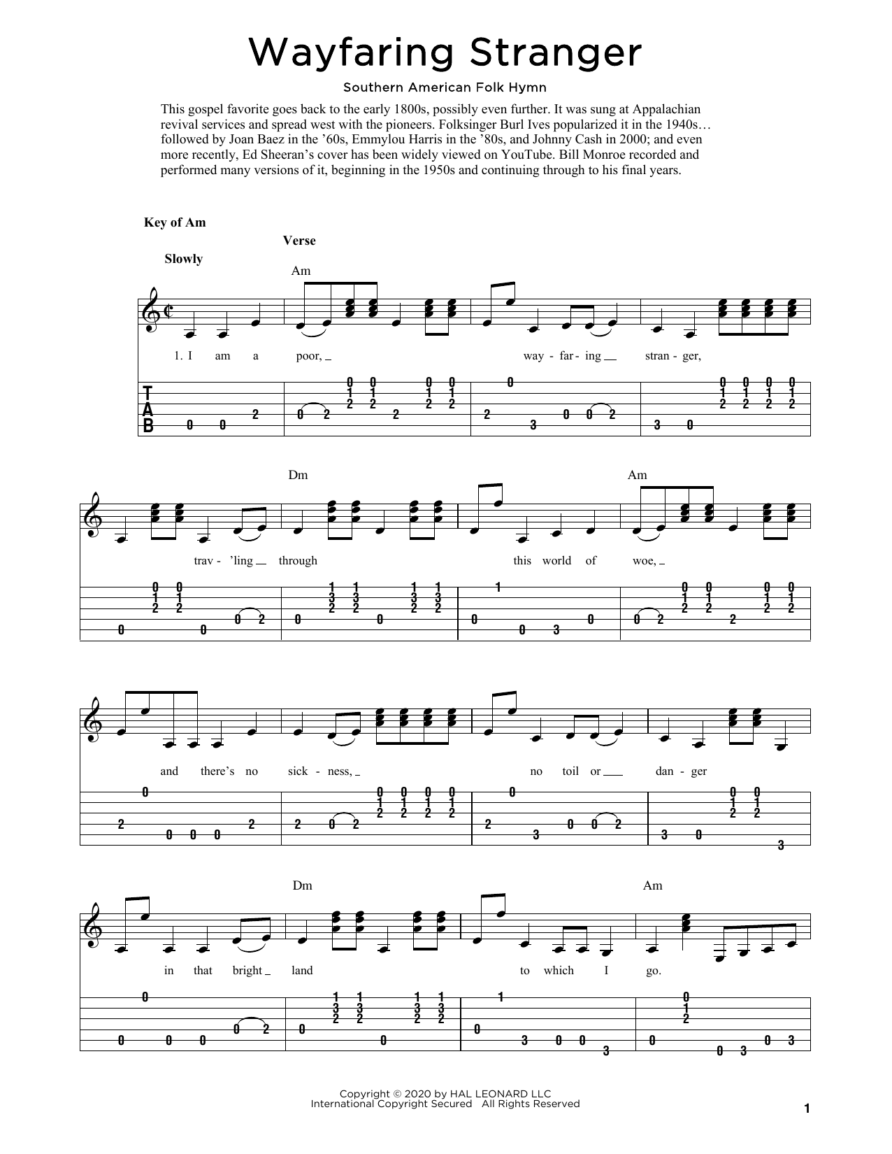 Southern American Folk Hymn Wayfaring Stranger (arr. Fred Sokolow) Sheet Music Notes & Chords for Banjo Tab - Download or Print PDF