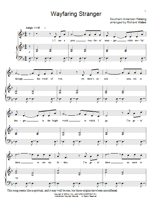 Southern American Folk Hymn Wayfaring Stranger Sheet Music Notes & Chords for Easy Piano - Download or Print PDF