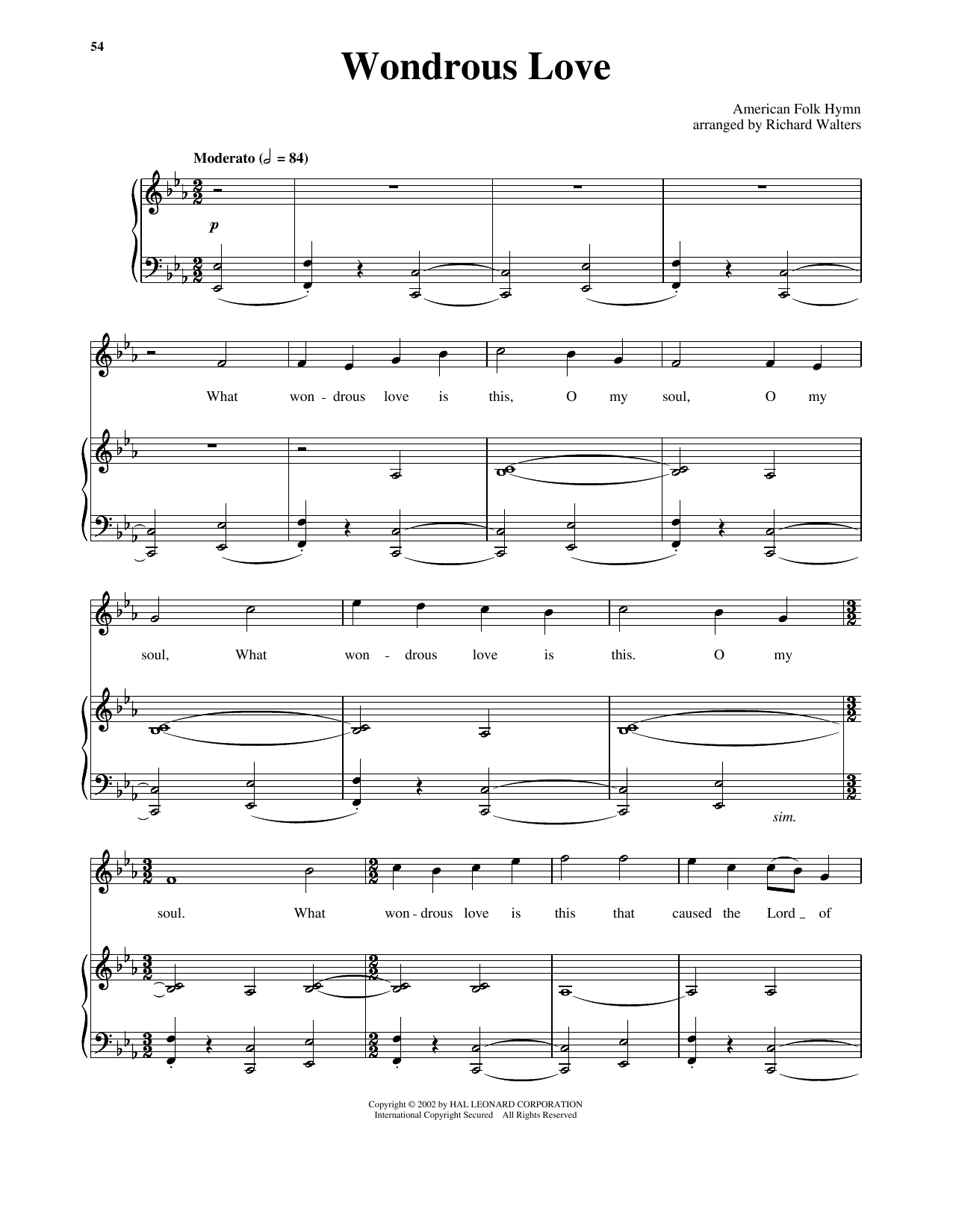 Southern American Folk Hymn Wondrous Love (arr. Stanley & Walters) Sheet Music Notes & Chords for Piano & Vocal - Download or Print PDF