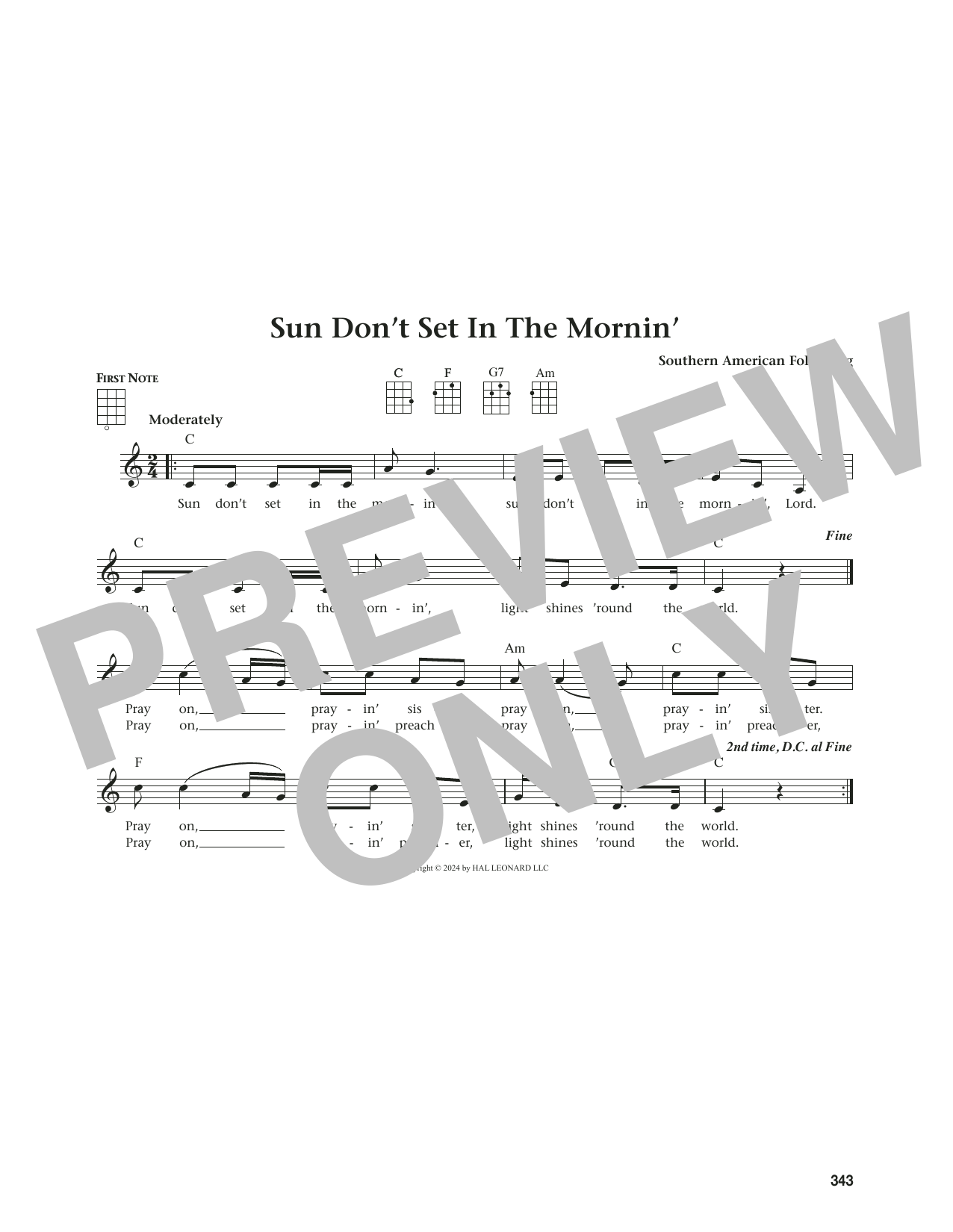 Southern American Folk Song Sun Don't Set In The Mornin' (from The Daily Ukulele) (arr. Jim Beloff) Sheet Music Notes & Chords for Ukulele - Download or Print PDF