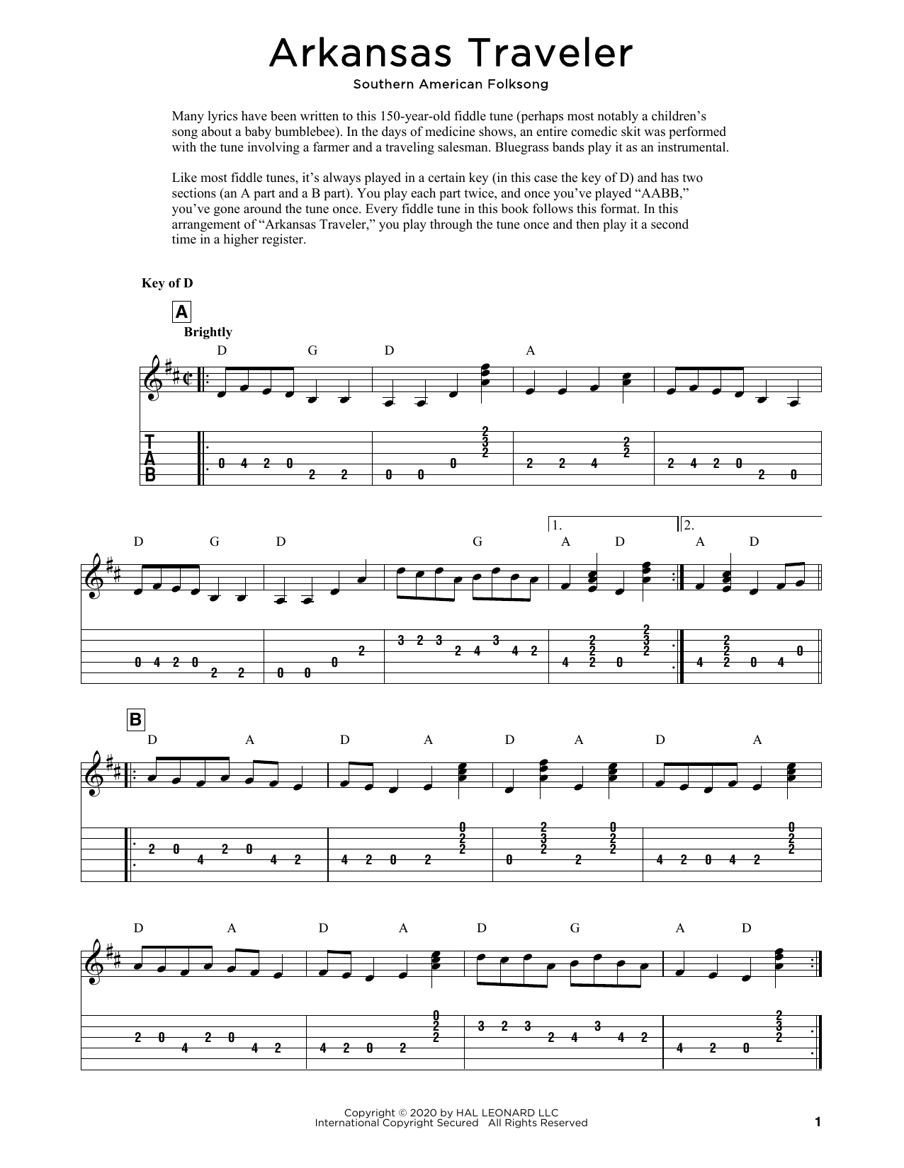 Southern American Folksong Arkansas Traveler (arr. Fred Sokolow) Sheet Music Notes & Chords for Solo Guitar Tab - Download or Print PDF