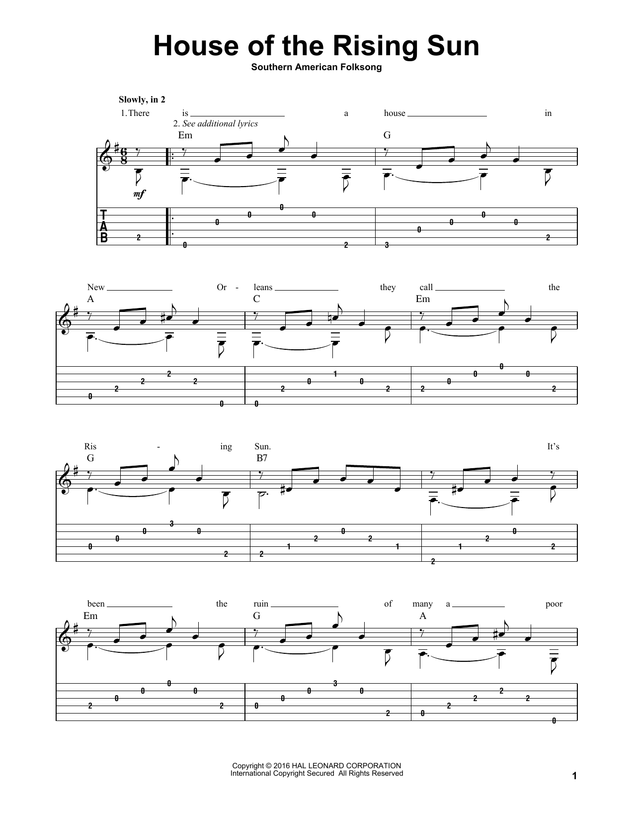 Mark Phillips House Of The Rising Sun Sheet Music Notes & Chords for Guitar Tab - Download or Print PDF