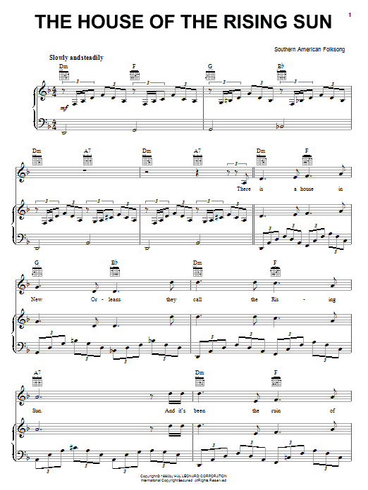 Southern American Folksong House Of The Rising Sun Sheet Music Notes & Chords for 5-Finger Piano - Download or Print PDF