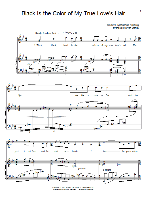 Southern Appalachian Folk Song Black Is the Color Of My True Love's Hair Sheet Music Notes & Chords for Piano, Vocal & Guitar (Right-Hand Melody) - Download or Print PDF Southern Appalachian Folk Song Black Is the Color Of My True Love's Hair Sheet Music Notes & Chords for Piano, Vocal & Guitar (Right-Hand Melody) - Download or Print PDF