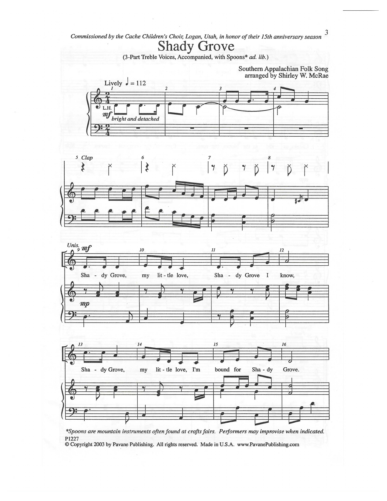 Southern Appalachian Folk Song Shady Grove (arr. Shirley W. McRae) Sheet Music Notes & Chords for 3-Part Mixed Choir - Download or Print PDF
