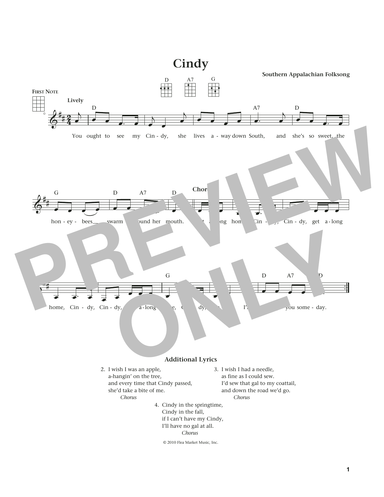 Southern Appalachian Folksong Cindy (from The Daily Ukulele) (arr. Liz and Jim Beloff) Sheet Music Notes & Chords for Ukulele - Download or Print PDF