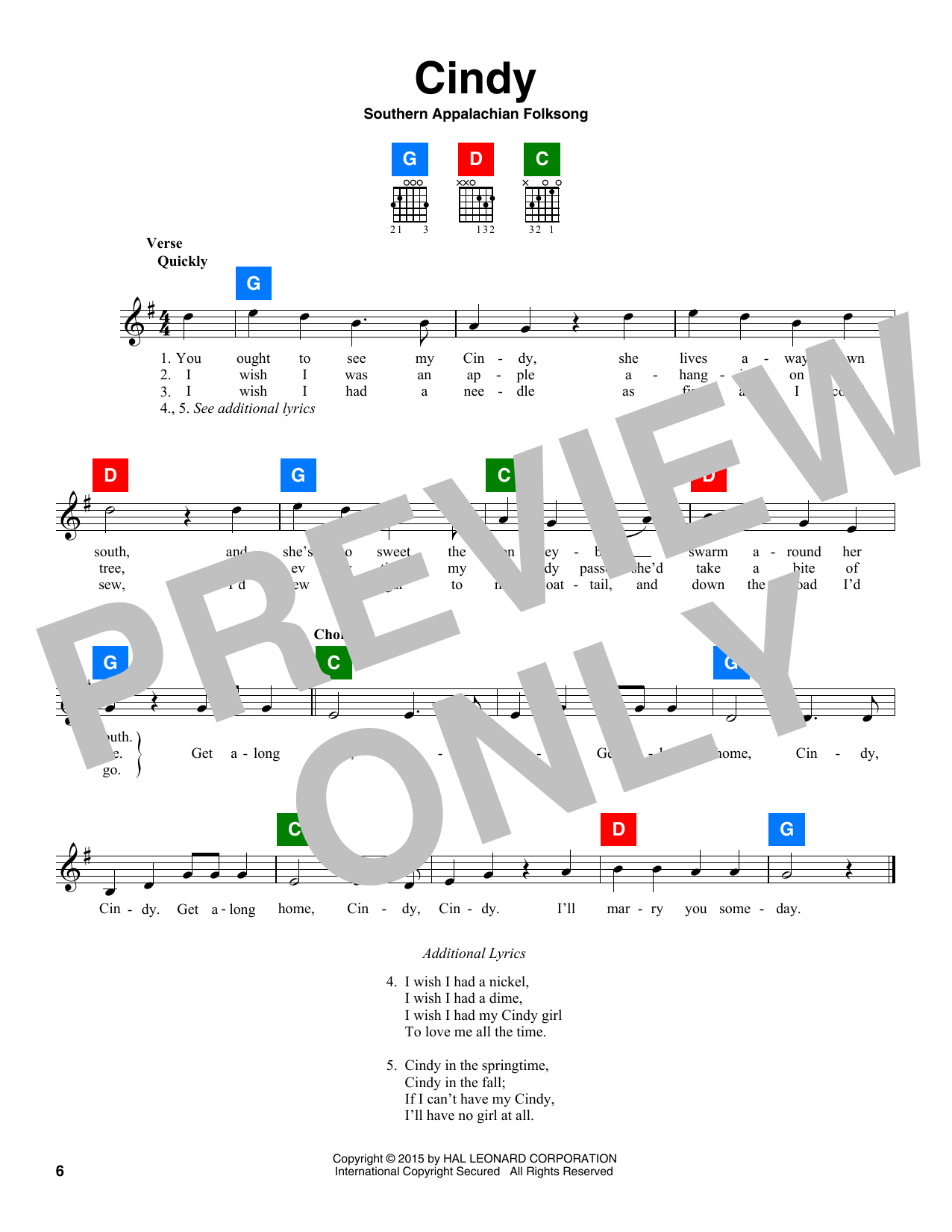 Southern Appalachian Folksong Cindy Sheet Music Notes & Chords for Chord Buddy - Download or Print PDF