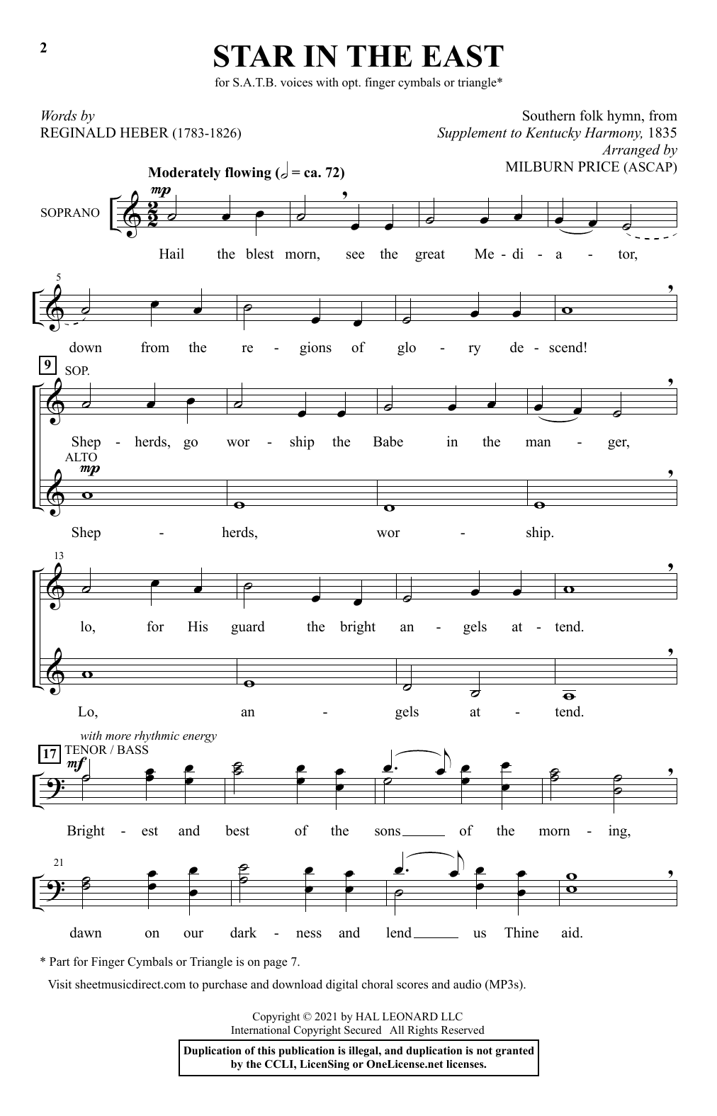 Southern Folk Hymn Star In The East (arr. Milburn Price) Sheet Music Notes & Chords for SATB Choir - Download or Print PDF