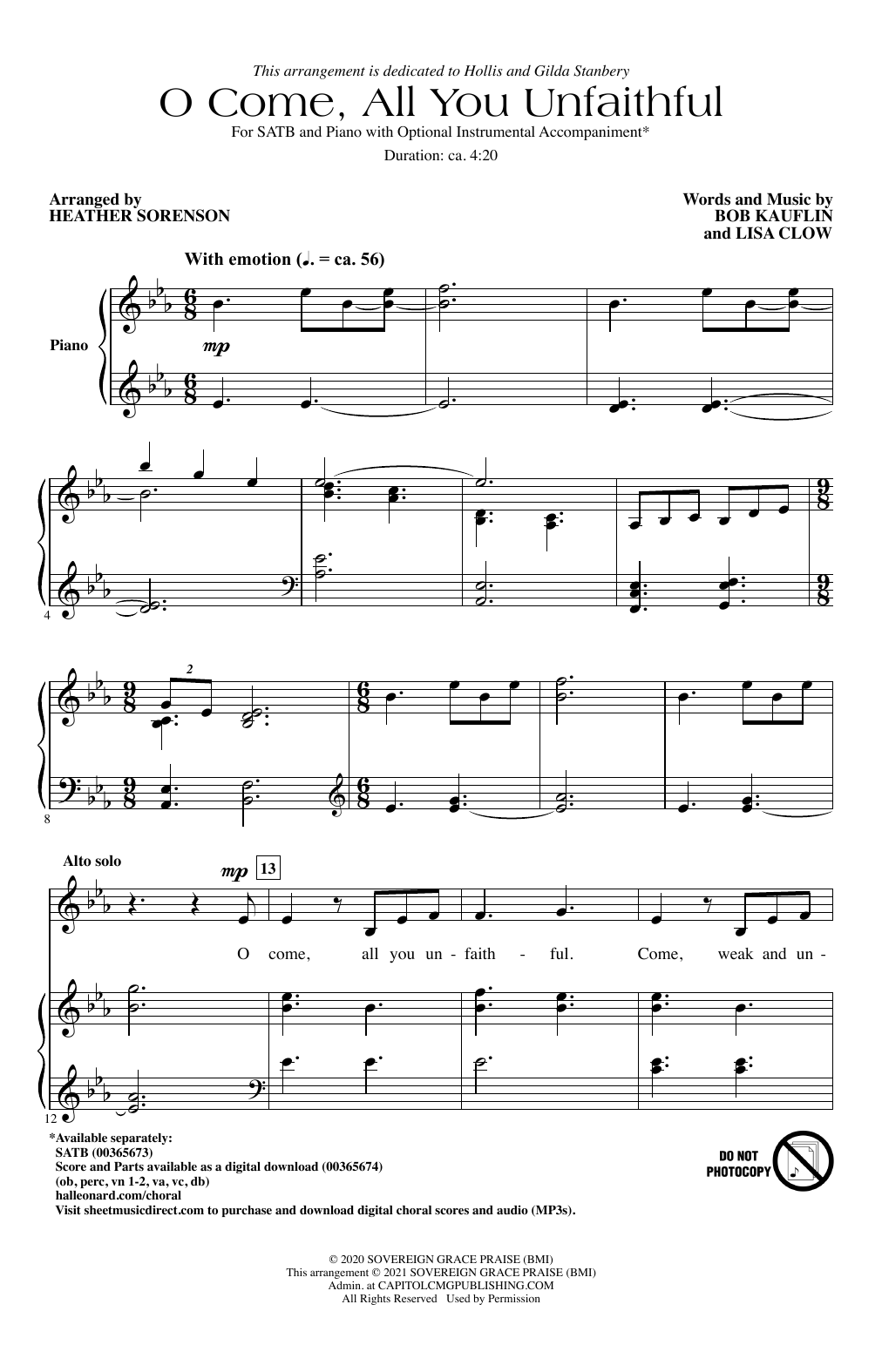 Sovereign Grace O Come All You Unfaithful (arr. Heather Sorenson) Sheet Music Notes & Chords for SATB Choir - Download or Print PDF