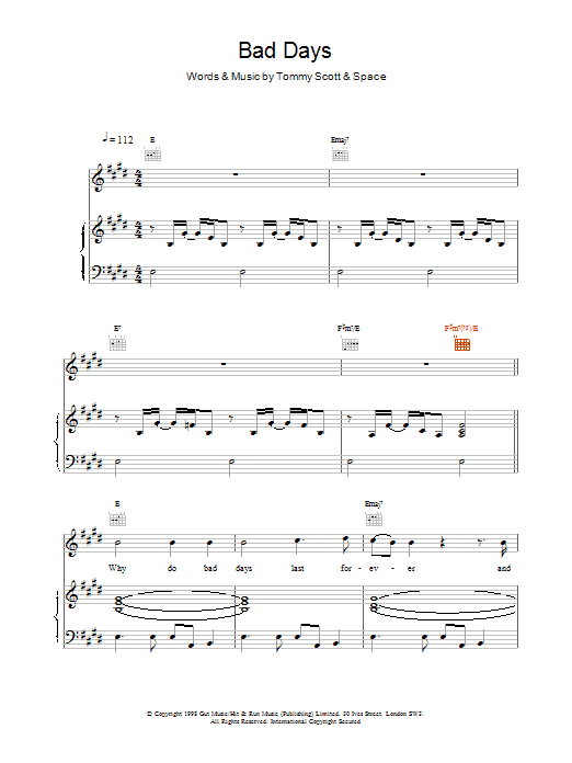 Space Bad Days Sheet Music Notes & Chords for Piano, Vocal & Guitar - Download or Print PDF