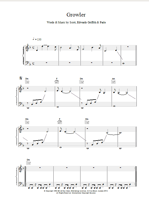 Space Growler Sheet Music Notes & Chords for Piano, Vocal & Guitar (Right-Hand Melody) - Download or Print PDF