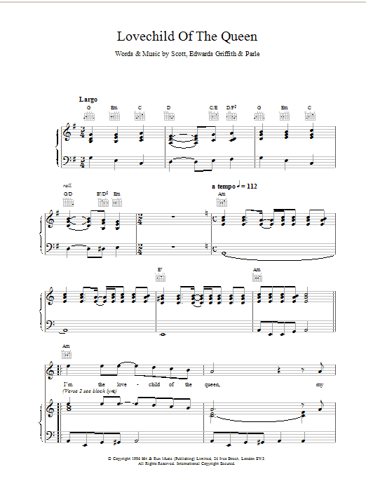 Space Lovechild Of The Queen Sheet Music Notes & Chords for Piano, Vocal & Guitar (Right-Hand Melody) - Download or Print PDF