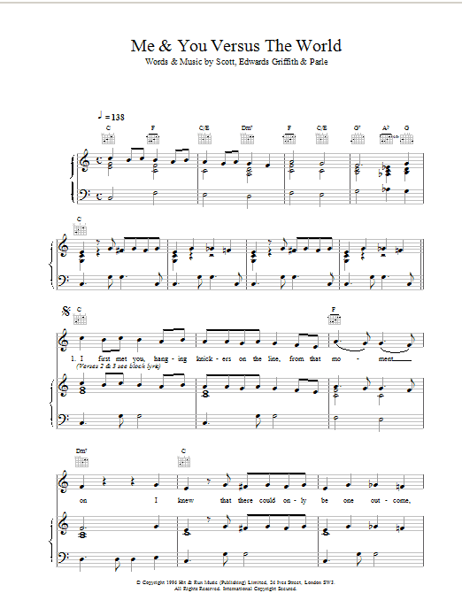 Space Me & You Versus The World Sheet Music Notes & Chords for Piano, Vocal & Guitar (Right-Hand Melody) - Download or Print PDF