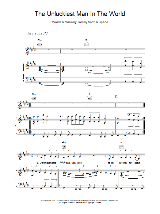 Space The Unluckiest Man In The World Sheet Music Notes & Chords for Piano, Vocal & Guitar - Download or Print PDF